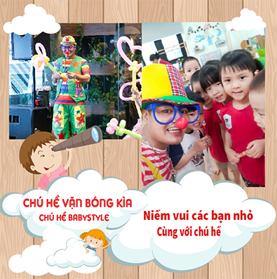 Chú hề vặn bóng chung vui cùng các bạn nhỏ trong trường mầm non